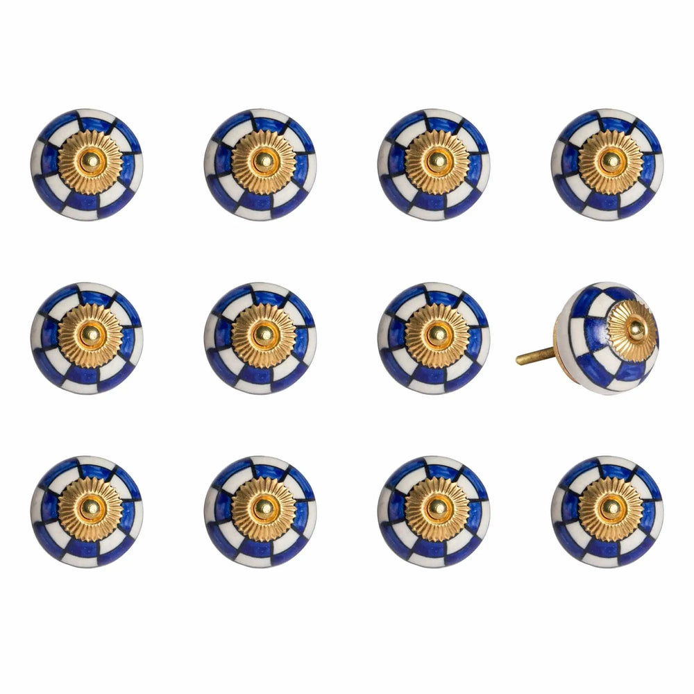 1.5" X 1.5" X 1.5" White Blue And Gold  Knobs 12 Pack - Homeroots