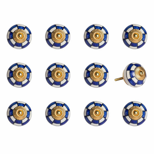1.5" X 1.5" X 1.5" White Blue And Gold  Knobs 12 Pack - Homeroots