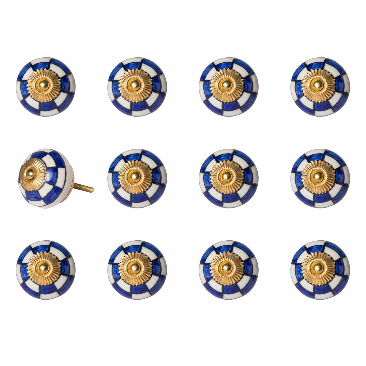 1.5" X 1.5" X 1.5" White Blue And Gold Knobs 12 Pack - Homeroots - Flyclothing LLC