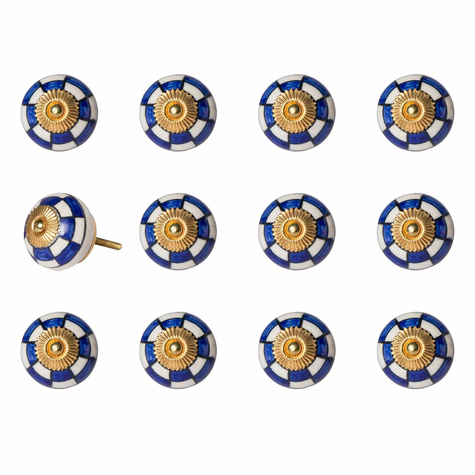 1.5" X 1.5" X 1.5" White Blue And Gold Knobs 12 Pack - Homeroots - Flyclothing LLC