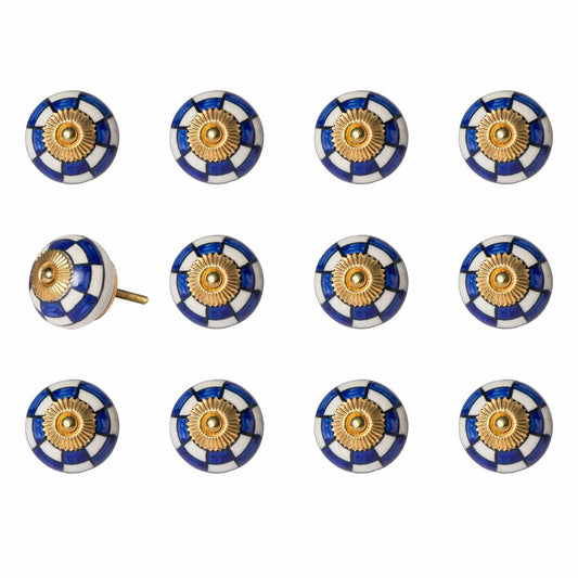 1.5" X 1.5" X 1.5" White Blue And Gold  Knobs 12 Pack - Homeroots
