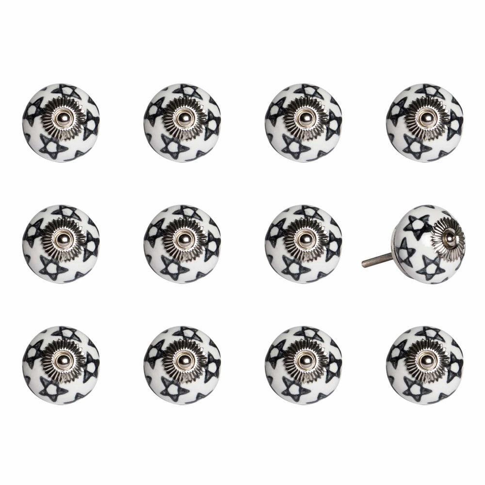 1.5" X 1.5" X 1.5" White Black And Silver  Knobs 12 Pack - Homeroots