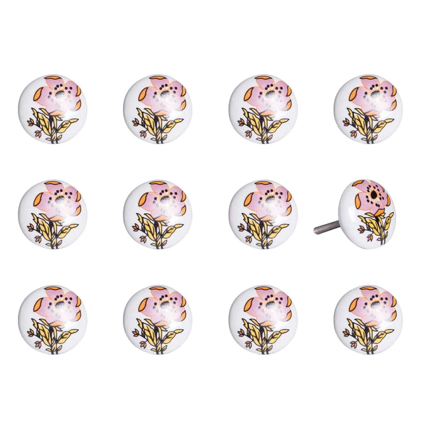 Floral White And Pink Set Of 12 Knobs - Homeroots - Flyclothing LLC