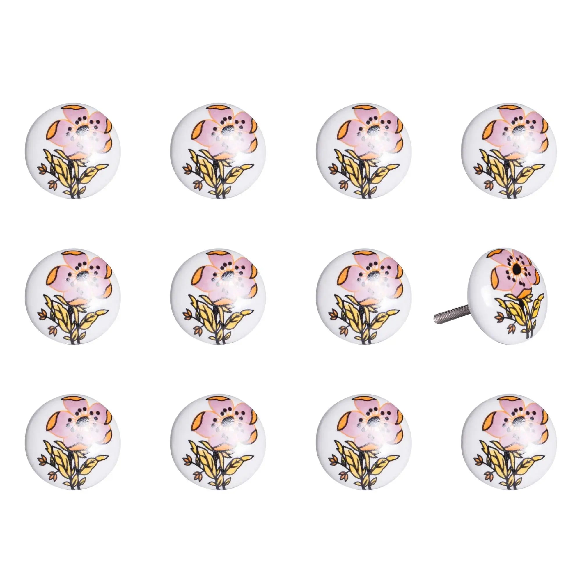 Floral White And Pink Set Of 12 Knobs - Homeroots - Flyclothing LLC