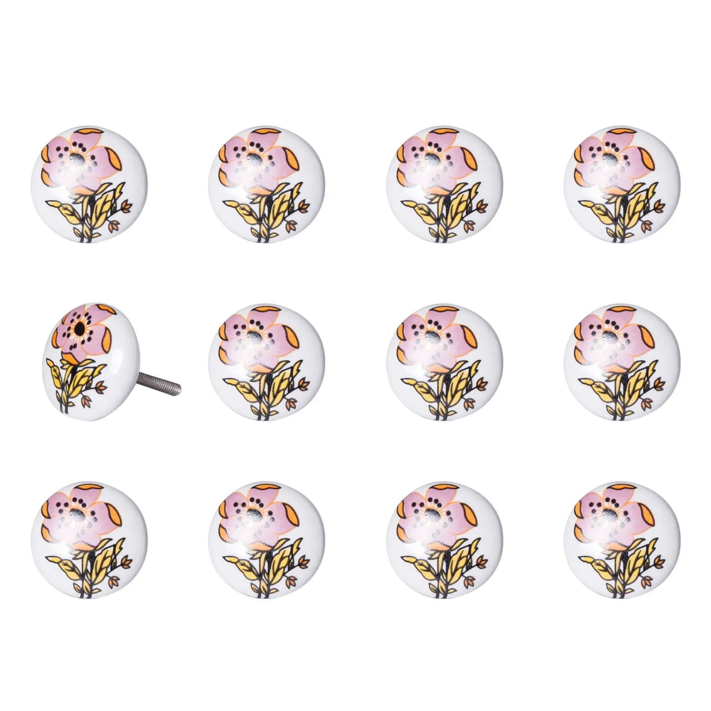 Floral White And Pink Set Of 12 Knobs - Homeroots - Flyclothing LLC