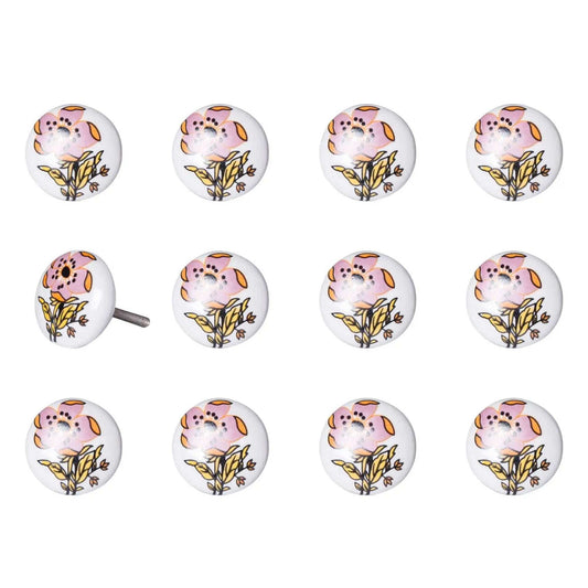 Floral White And Pink Set Of 12 Knobs - Homeroots - Flyclothing LLC
