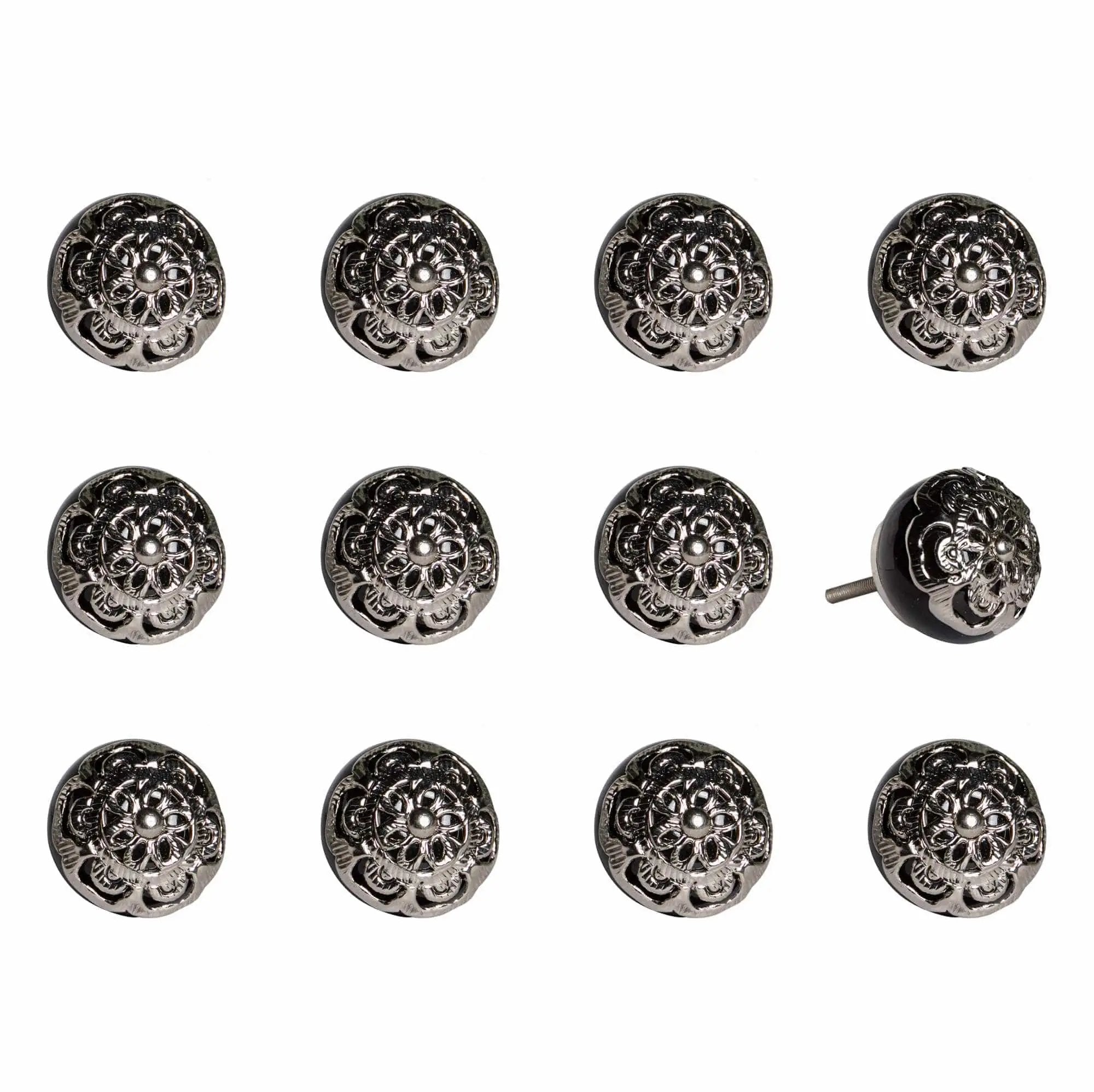 1.5" X 1.5" X 1.5" Black And Chrome Knobs 12 Pack - Homeroots - Flyclothing LLC