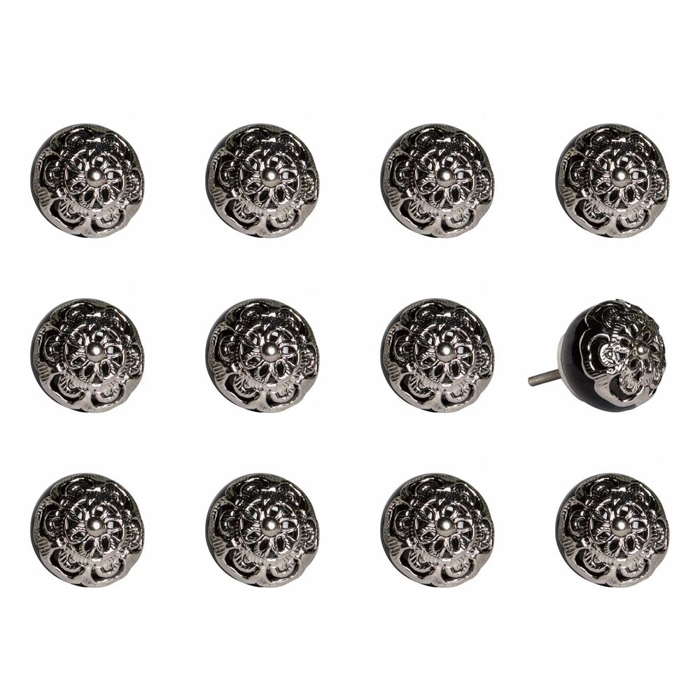 1.5" X 1.5" X 1.5" Black And Chrome  Knobs 12 Pack - Homeroots