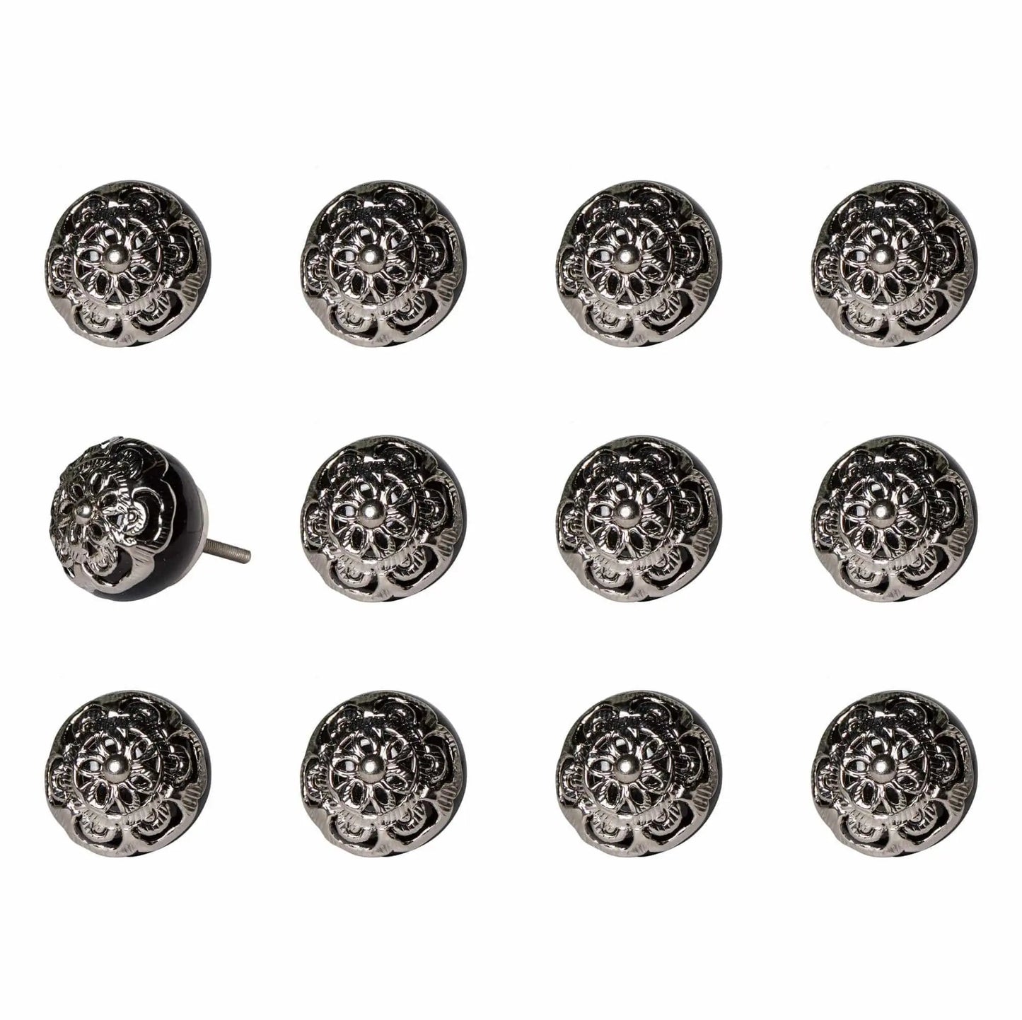 1.5" X 1.5" X 1.5" Black And Chrome Knobs 12 Pack - Homeroots - Flyclothing LLC