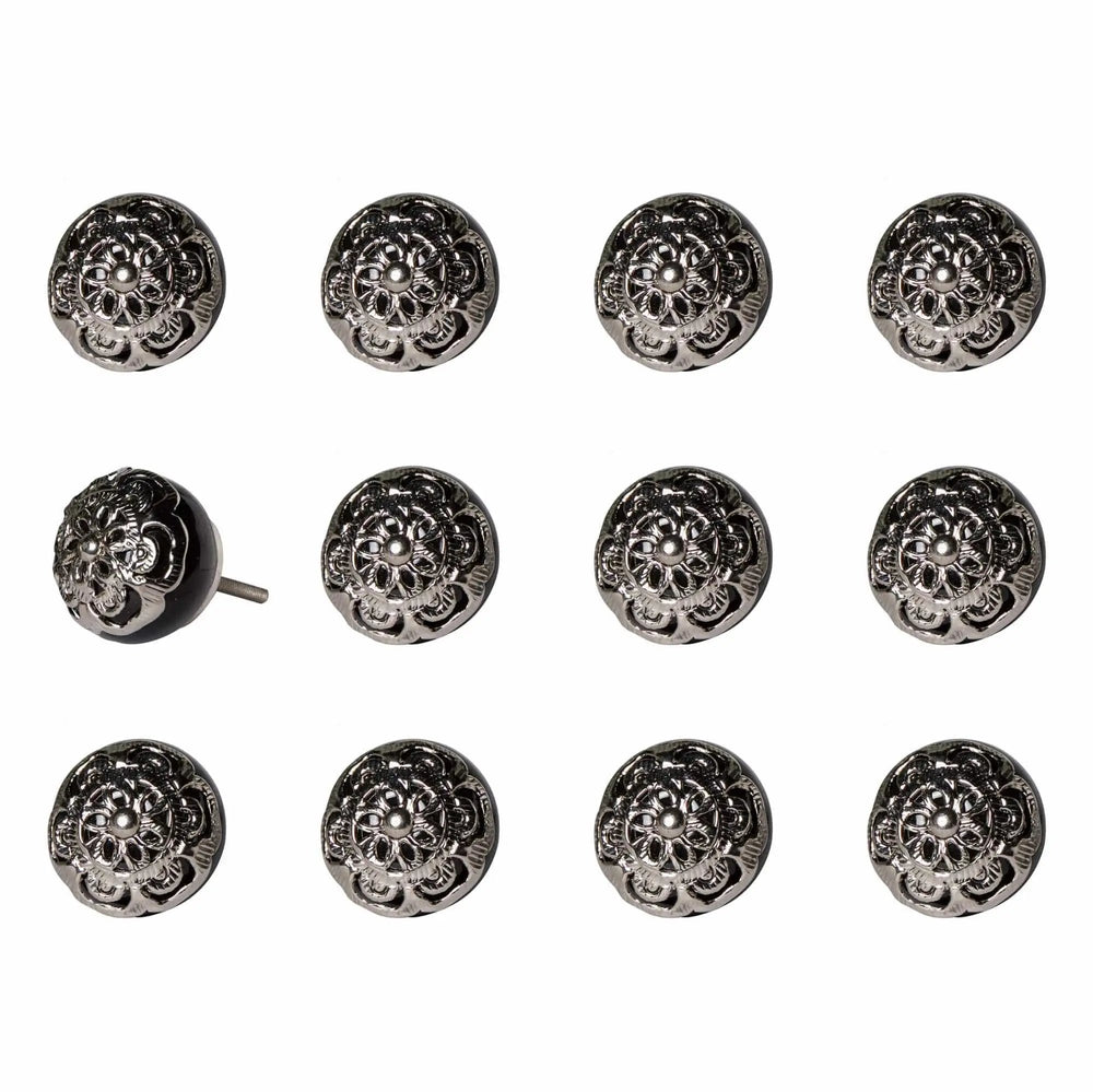 1.5" X 1.5" X 1.5" Black And Chrome Knobs 12 Pack - Homeroots - Flyclothing LLC