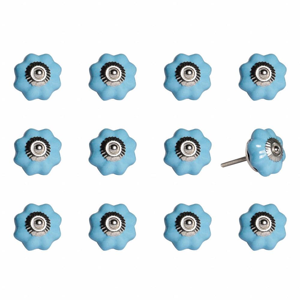 1.5" X 1.5" X 1.5" Light Blue And Silver  Knobs 12 Pack - Homeroots