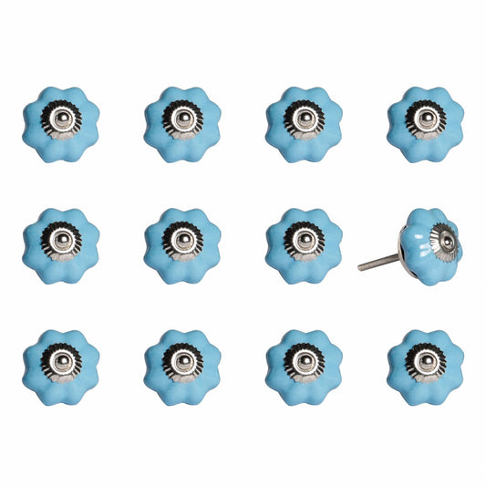 1.5" X 1.5" X 1.5" Light Blue And Silver  Knobs 12 Pack - Homeroots