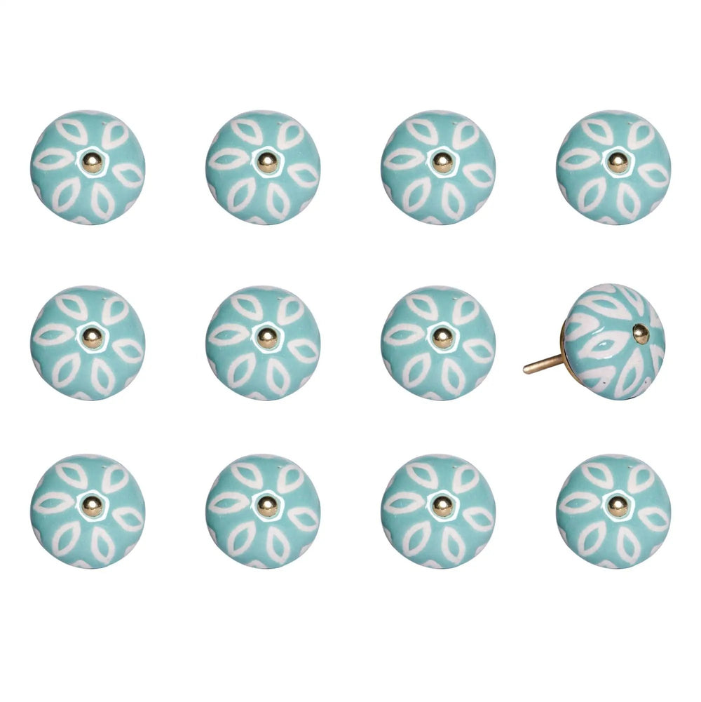 1.5" X 1.5" X 1.5" Turquoise White And Gold  Knobs 12 Pack - Homeroots