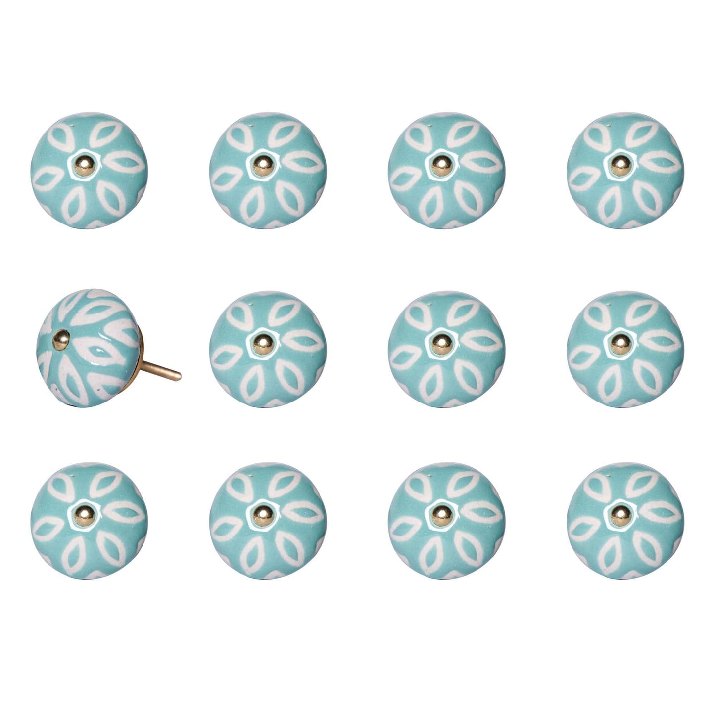 1.5" X 1.5" X 1.5" Turquoise White And Gold Knobs 12 Pack - Homeroots - Flyclothing LLC