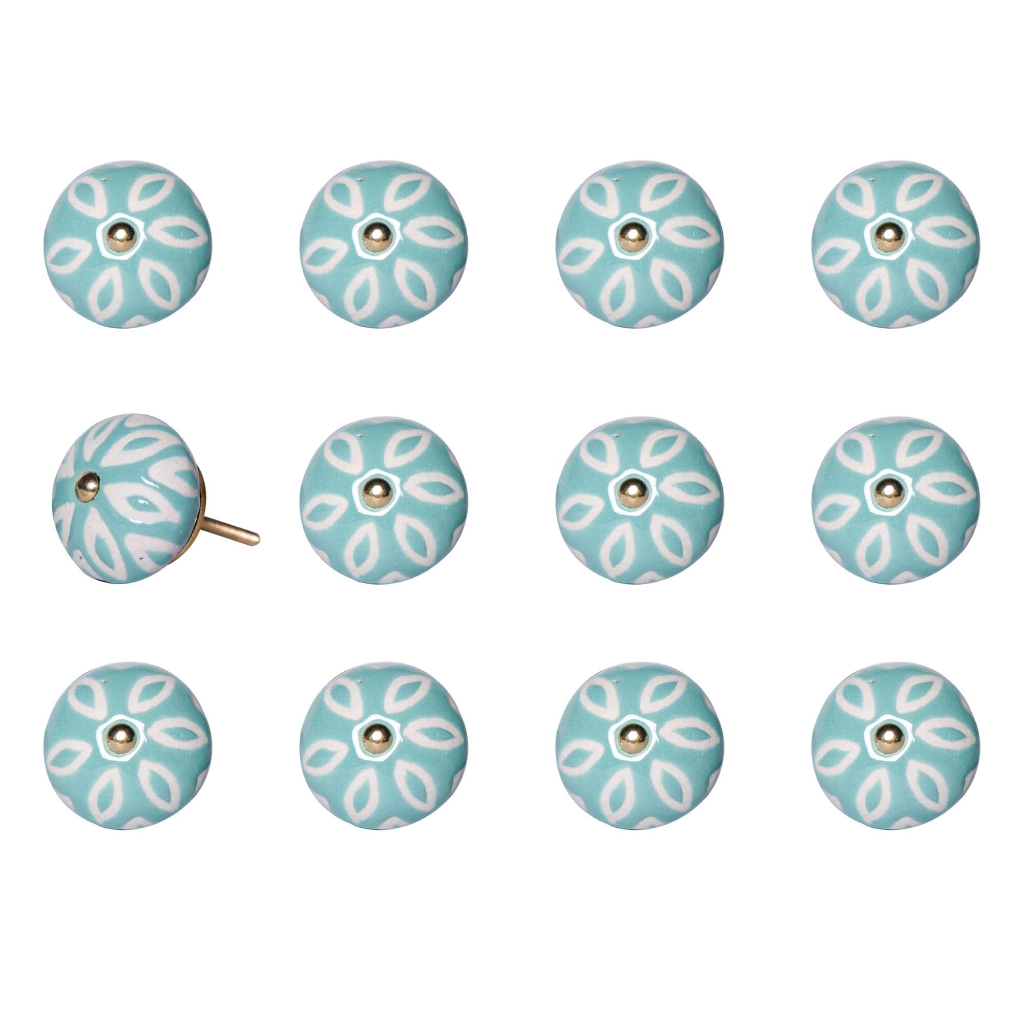 1.5" X 1.5" X 1.5" Turquoise White And Gold Knobs 12 Pack - Homeroots - Flyclothing LLC