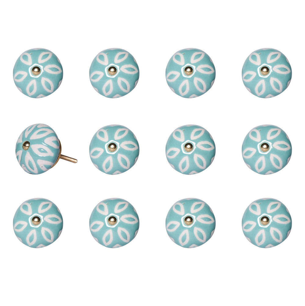 1.5" X 1.5" X 1.5" Turquoise White And Gold Knobs 12 Pack - Homeroots - Flyclothing LLC