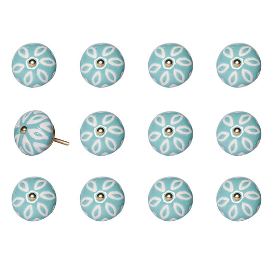 1.5" X 1.5" X 1.5" Turquoise White And Gold  Knobs 12 Pack - Homeroots
