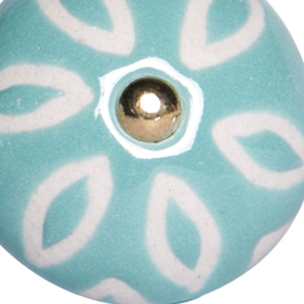 1.5" X 1.5" X 1.5" Turquoise White And Gold Knobs 12 Pack - Homeroots - Flyclothing LLC