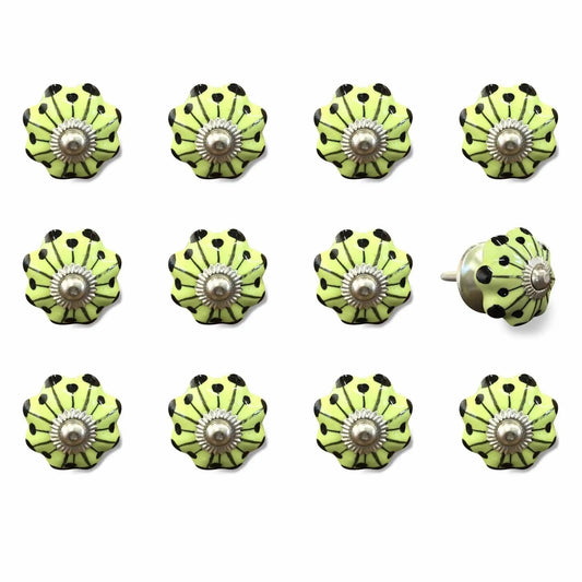 1.5" X 1.5" X 1.5" Yellow Green And Silver  Knobs 12 Pack - Homeroots