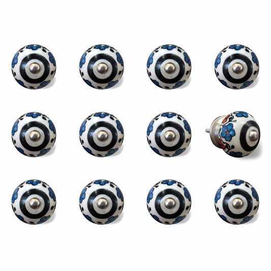 1.5" X 1.5" X 1.5" White Black And Navy  Knobs 12 Pack - Homeroots