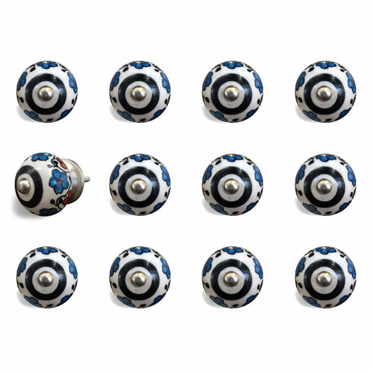1.5" X 1.5" X 1.5" White Black And Navy  Knobs 12 Pack - Homeroots