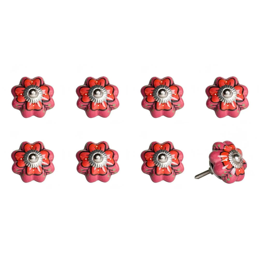 1.5" X 1.5" X 1.5" Hues Of Pink Red And Green  Knobs 8 Pack - Homeroots