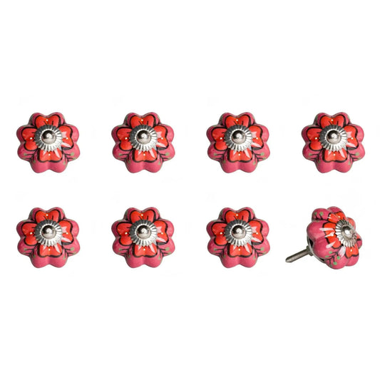 1.5" X 1.5" X 1.5" Hues Of Pink Red And Green  Knobs 8 Pack - Homeroots
