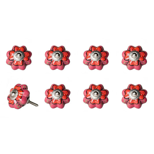 1.5" X 1.5" X 1.5" Hues Of Pink Red And Green  Knobs 8 Pack - Homeroots