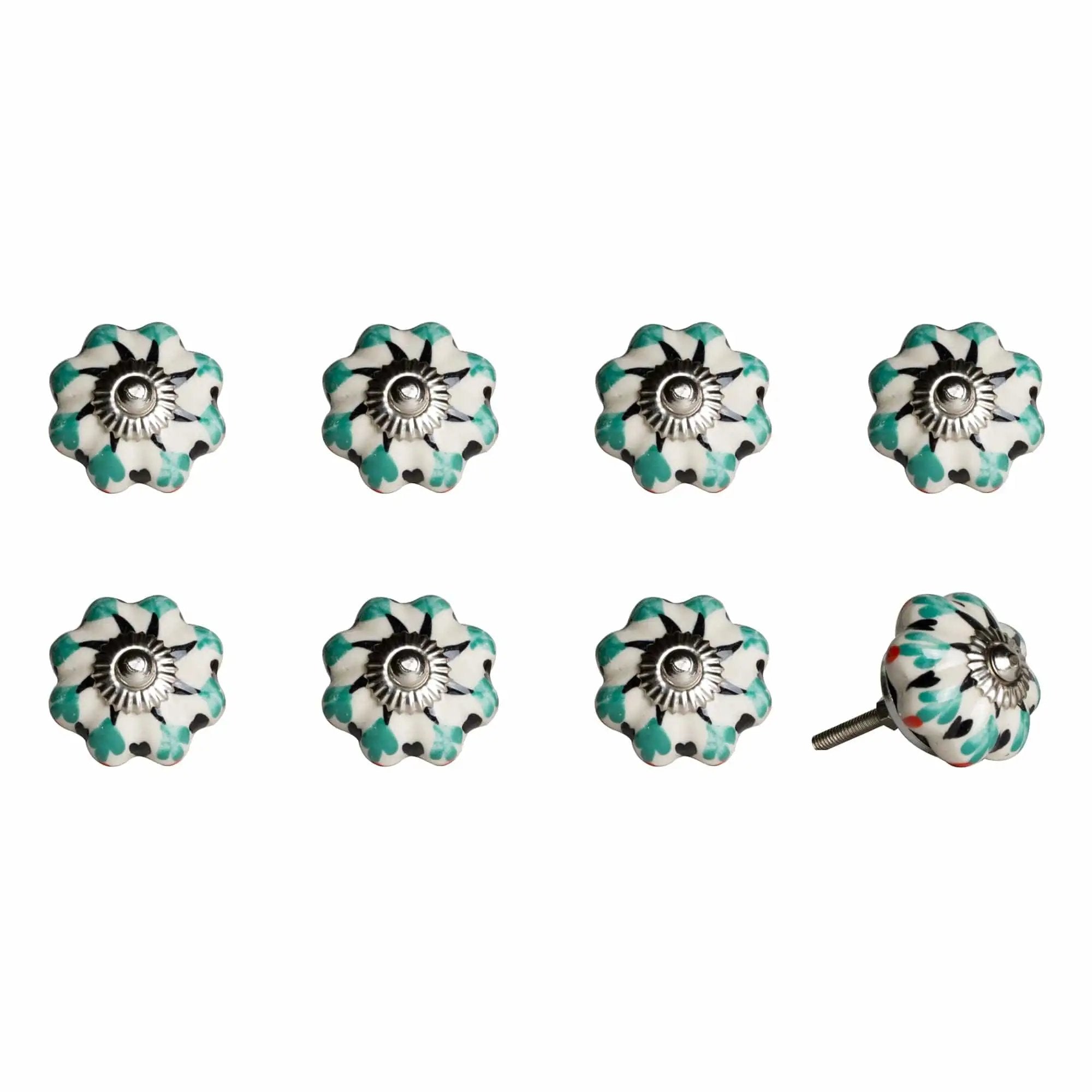 1.5" X 1.5" X 1.5" Hues Of White Green And Black Knobs 8 Pack - Homeroots - Flyclothing LLC