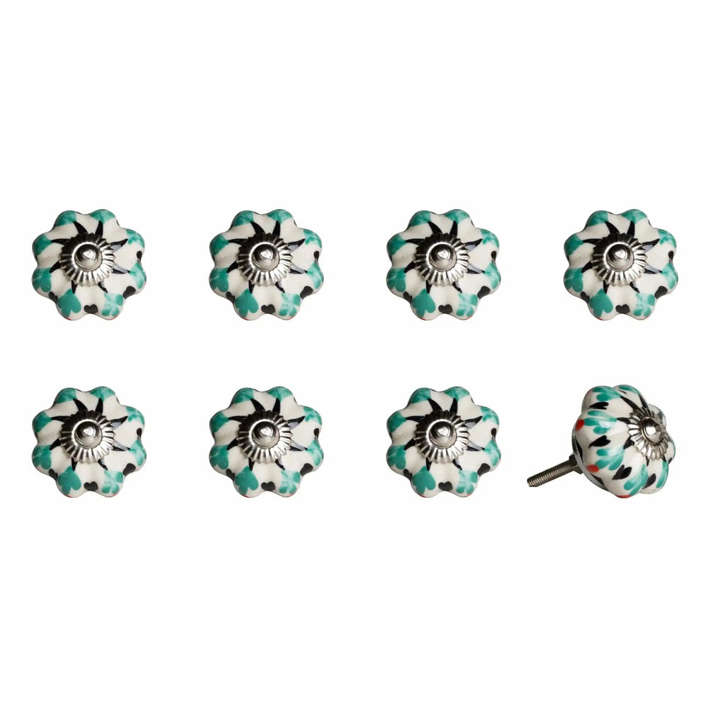 1.5" X 1.5" X 1.5" Hues Of White Green And Black  Knobs 8 Pack - Homeroots