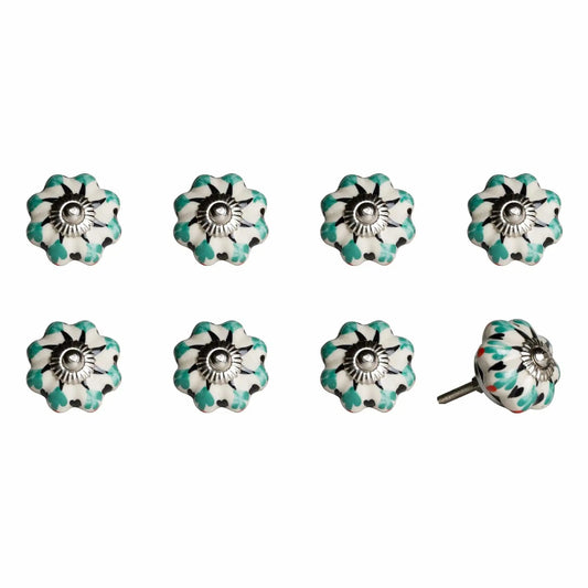 1.5" X 1.5" X 1.5" Hues Of White Green And Black  Knobs 8 Pack - Homeroots