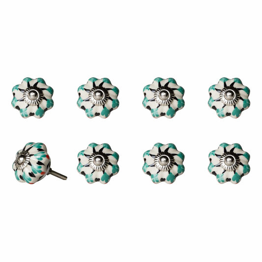 1.5" X 1.5" X 1.5" Hues Of White Green And Black  Knobs 8 Pack - Homeroots