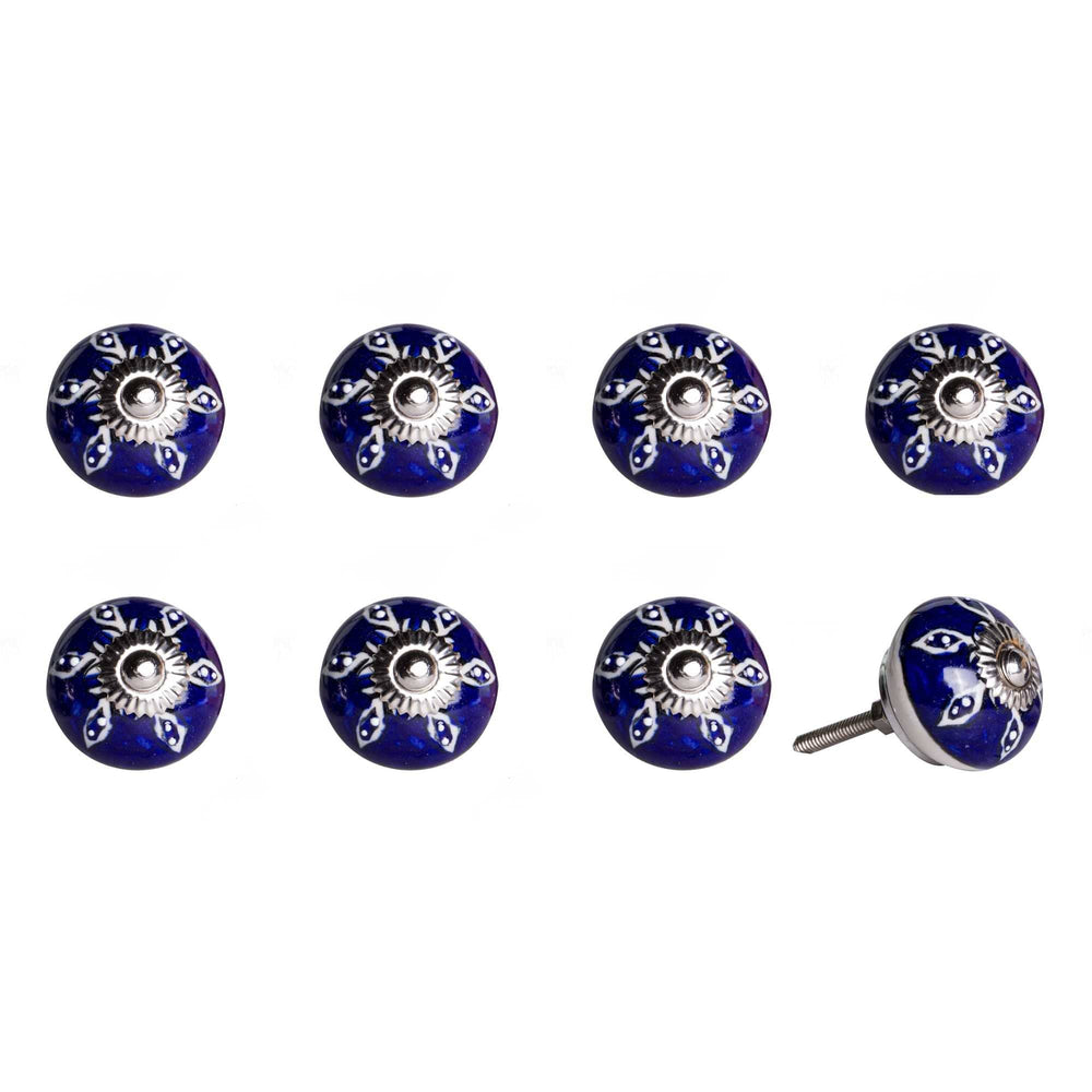 1.5" X 1.5" X 1.5" Hues Of White Navy And Silver  Knobs 8 Pack - Homeroots