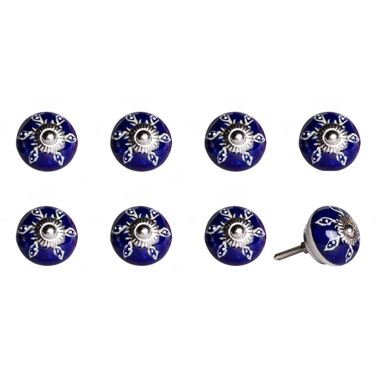 1.5" X 1.5" X 1.5" Hues Of White Navy And Silver  Knobs 8 Pack - Homeroots