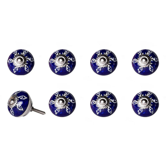 1.5" X 1.5" X 1.5" Hues Of White Navy And Silver  Knobs 8 Pack - Homeroots