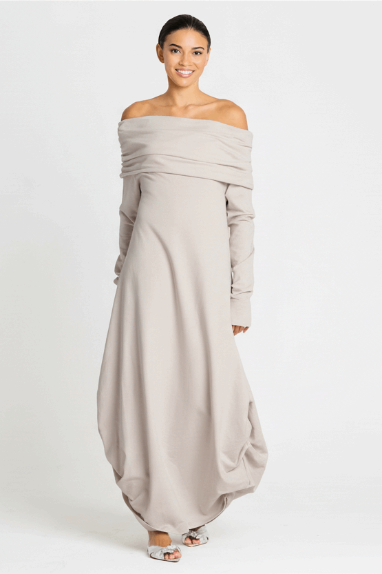 French Terry Curtain Dress - Putty - PLANET by Lauren G - Flyclothing LLC