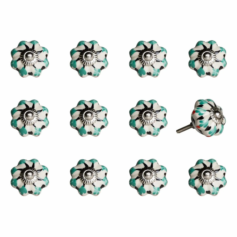 1.5" X 1.5" X 1.5" White Green And Black  Knobs 12 Pack - Homeroots