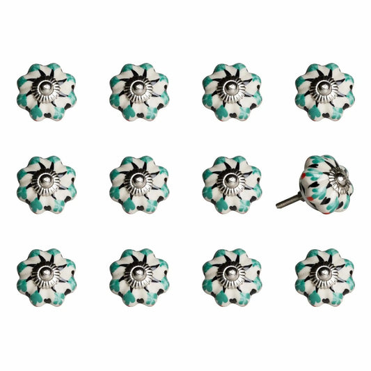 1.5" X 1.5" X 1.5" White Green And Black  Knobs 12 Pack - Homeroots