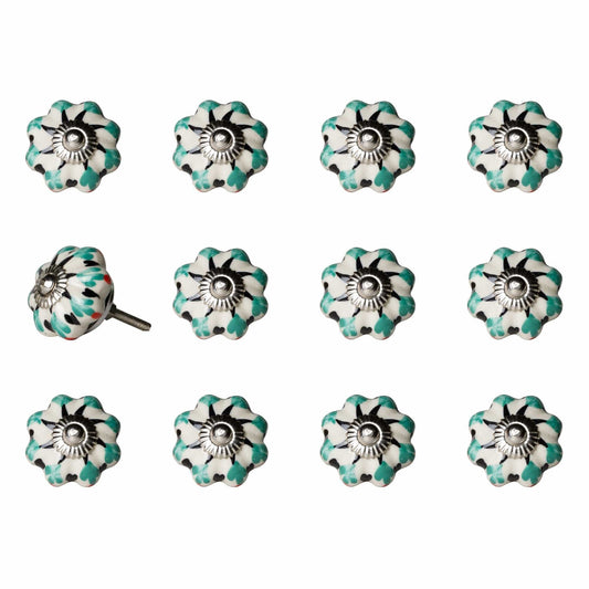 1.5" X 1.5" X 1.5" White Green And Black  Knobs 12 Pack - Homeroots