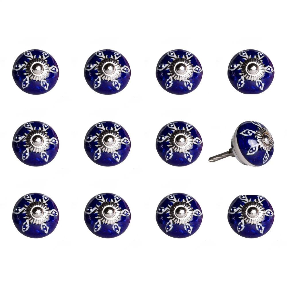 1.5" X 1.5" X 1.5" Navy White And Silver  Knobs 12 Pack - Homeroots
