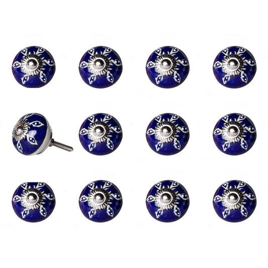 1.5" X 1.5" X 1.5" Navy White And Silver  Knobs 12 Pack - Homeroots