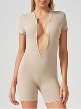 Half Zip Short Sleeve Active Romper - Trendsi - Flyclothing LLC