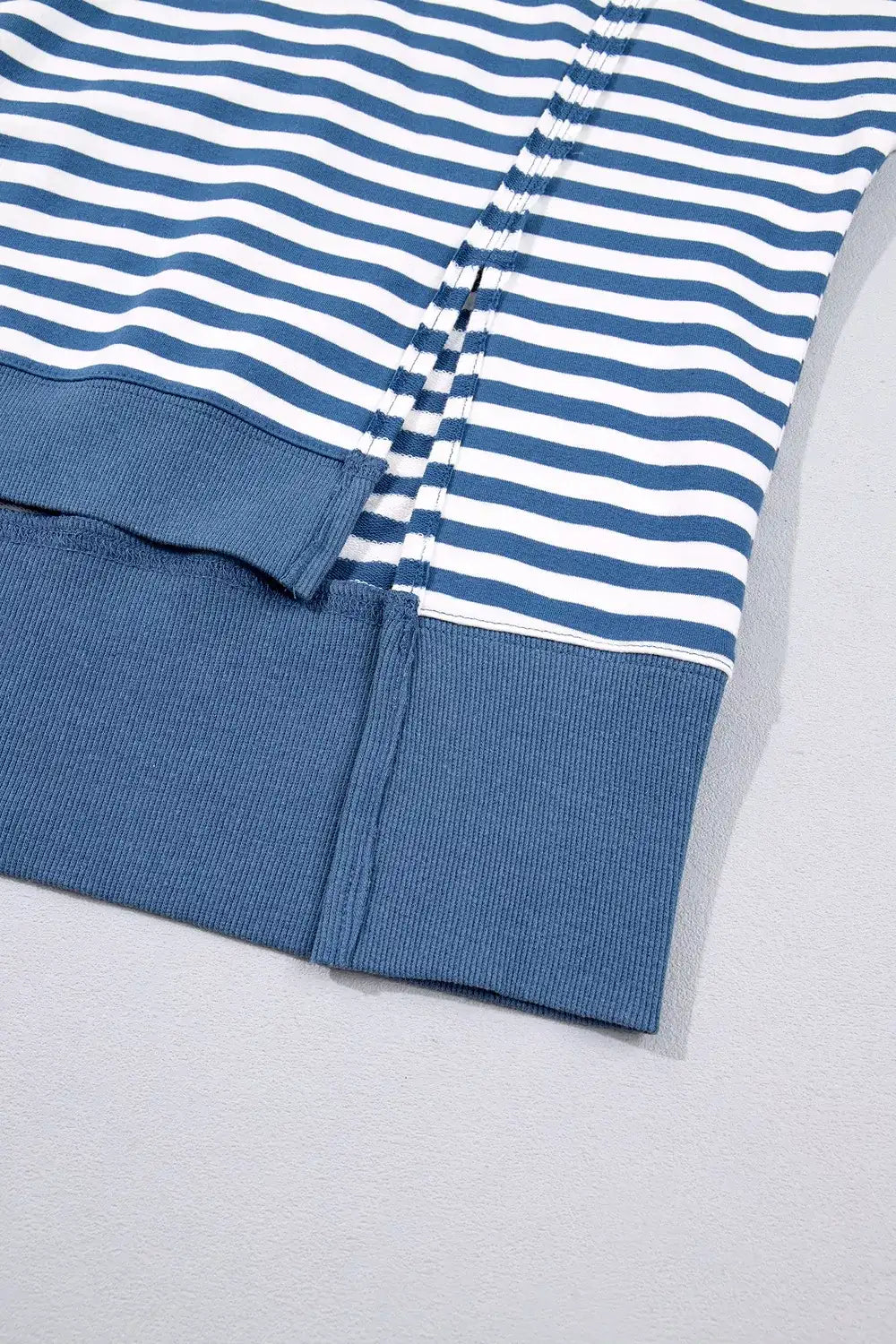Stripe Color Block Trim Raw Seam Split Hem Loose Sweatshirt - Trendsi - Flyclothing LLC