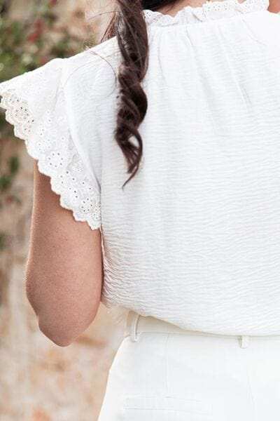 Ruffled Tie Neck Cap Sleeve Blouse - Trendsi - Flyclothing LLC