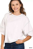 Zenana Balloon Sleeve Top with Contrast Stitching - Trendsi - Flyclothing LLC