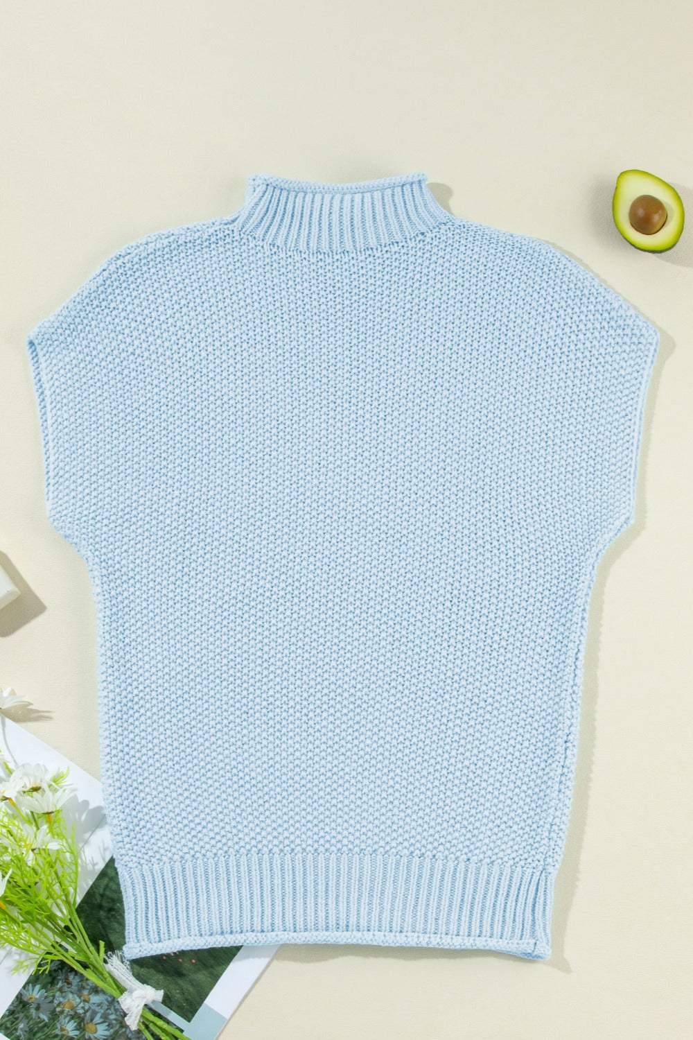 Turtleneck Cap Sleeve Sweater - Trendsi - Flyclothing LLC