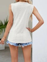 Eyelet V-Neck Tank - Trendsi - Flyclothing LLC