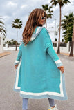 Pocketed Contrast Long Sleeve Hooded Cardigan - Trendsi