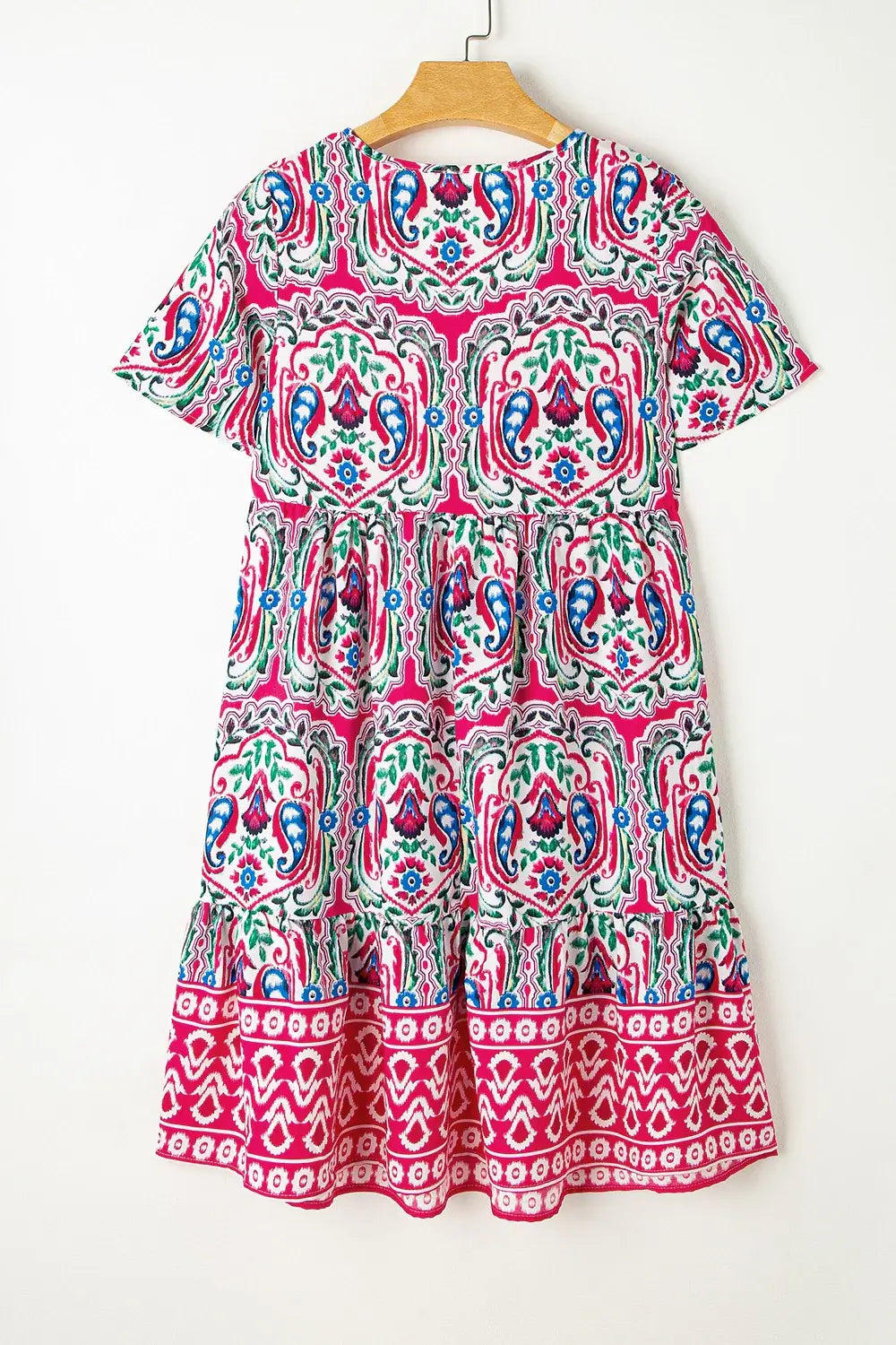 Printed Tie Neck Short Sleeve Dress - Trendsi - Flyclothing LLC