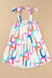 Abstract Print Knotted Straps Ruffled Mini Dress - Trendsi